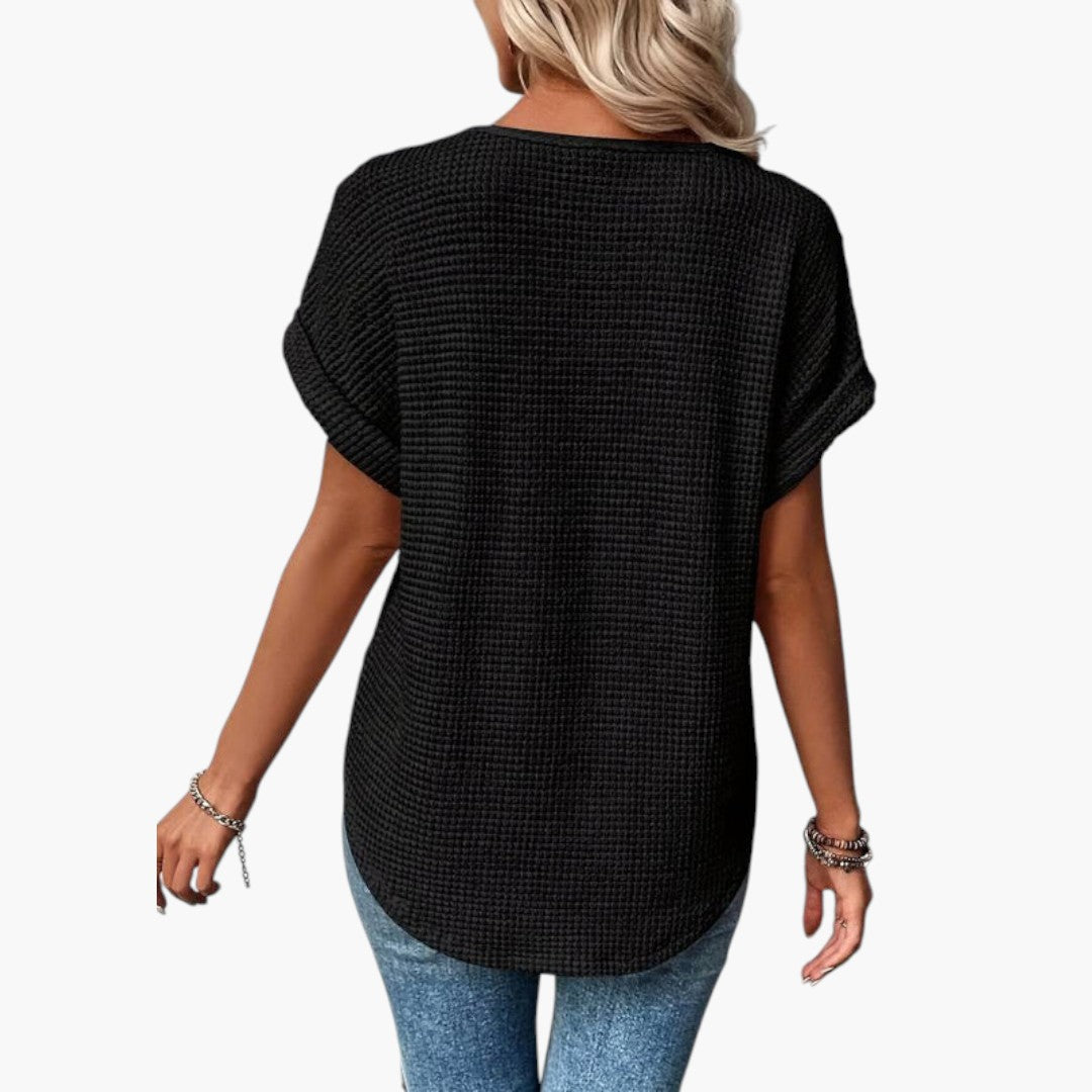 Damen-T-Shirt mit Rundhalsausschnitt und Einsätzen aus Spitze
