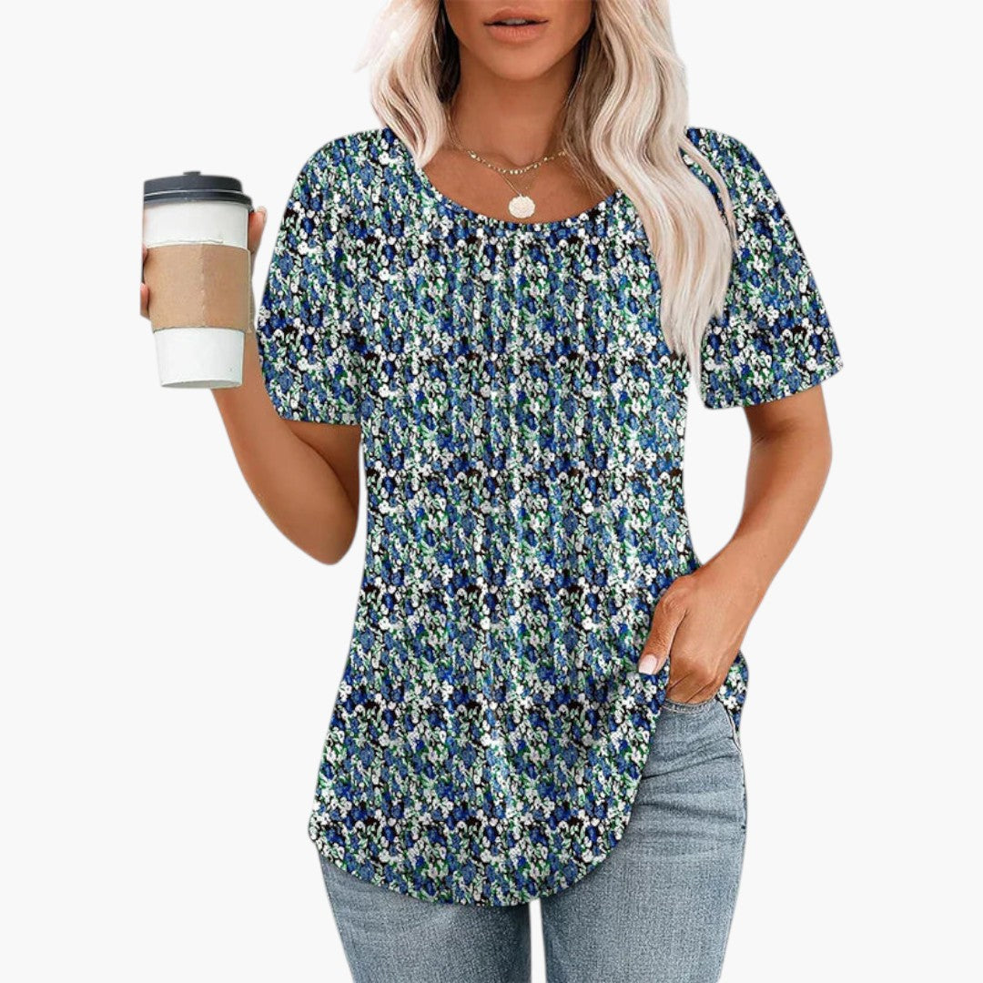 T shirt femme col rond avec plis sur le devant