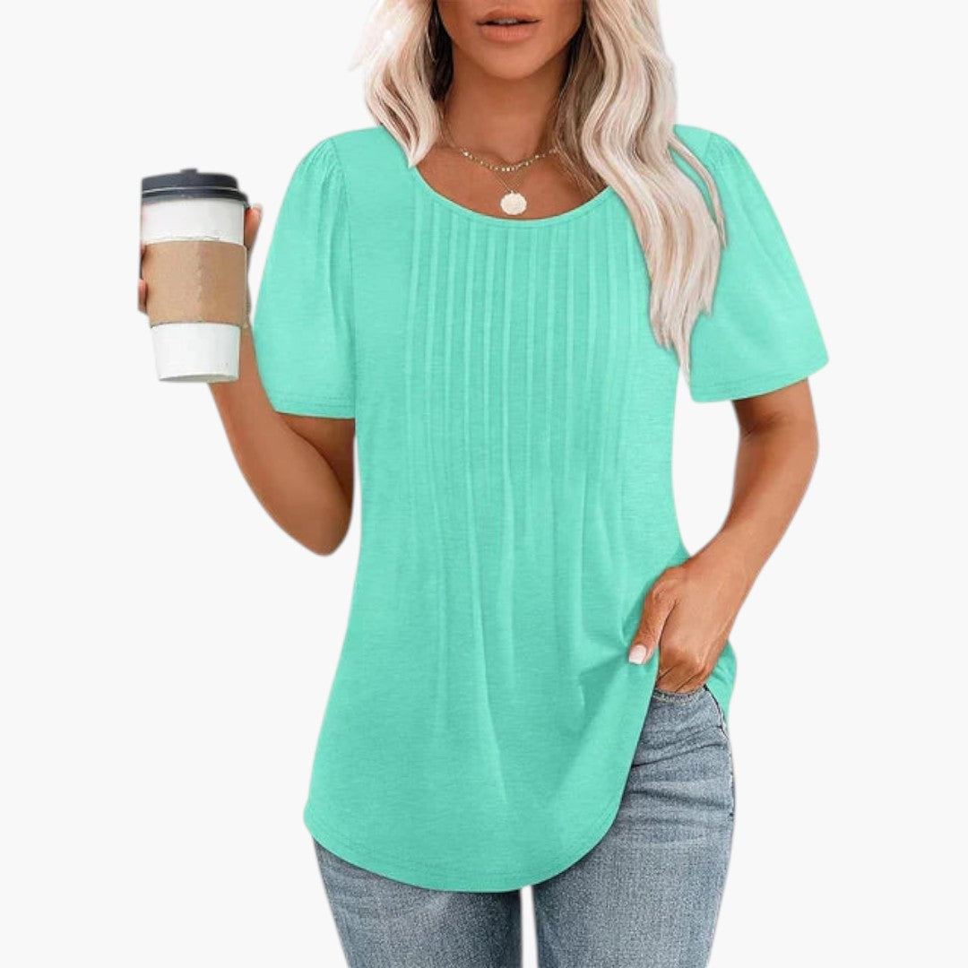 T shirt femme col rond avec plis sur le devant