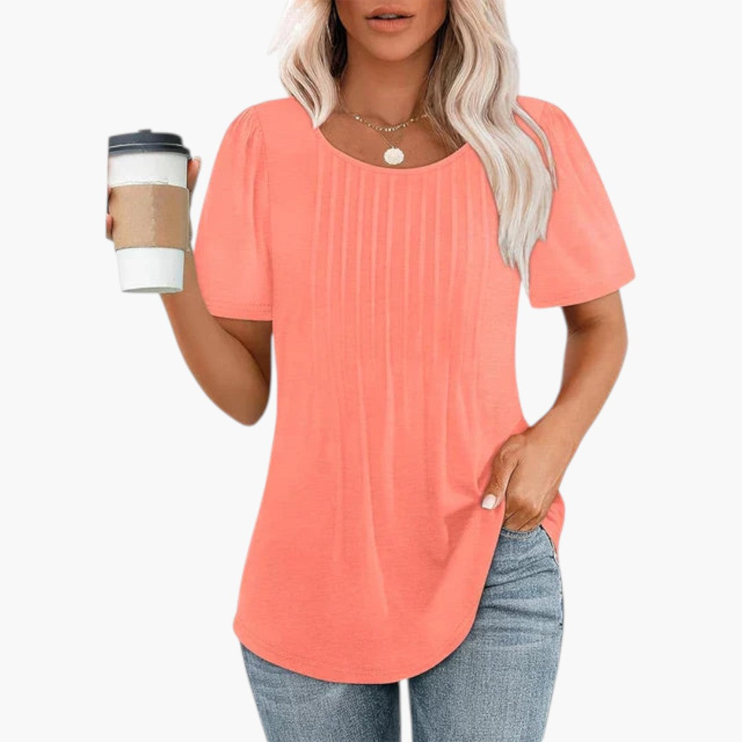 T shirt femme col rond avec plis sur le devant