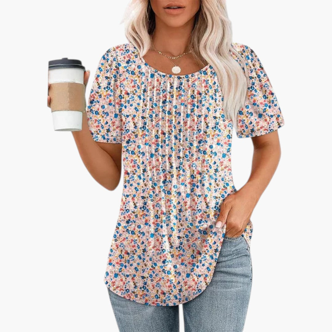 T shirt femme col rond avec plis sur le devant