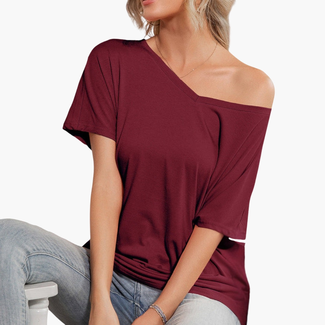 oversize dame T-shirt med asymmetrisk halsudskæring