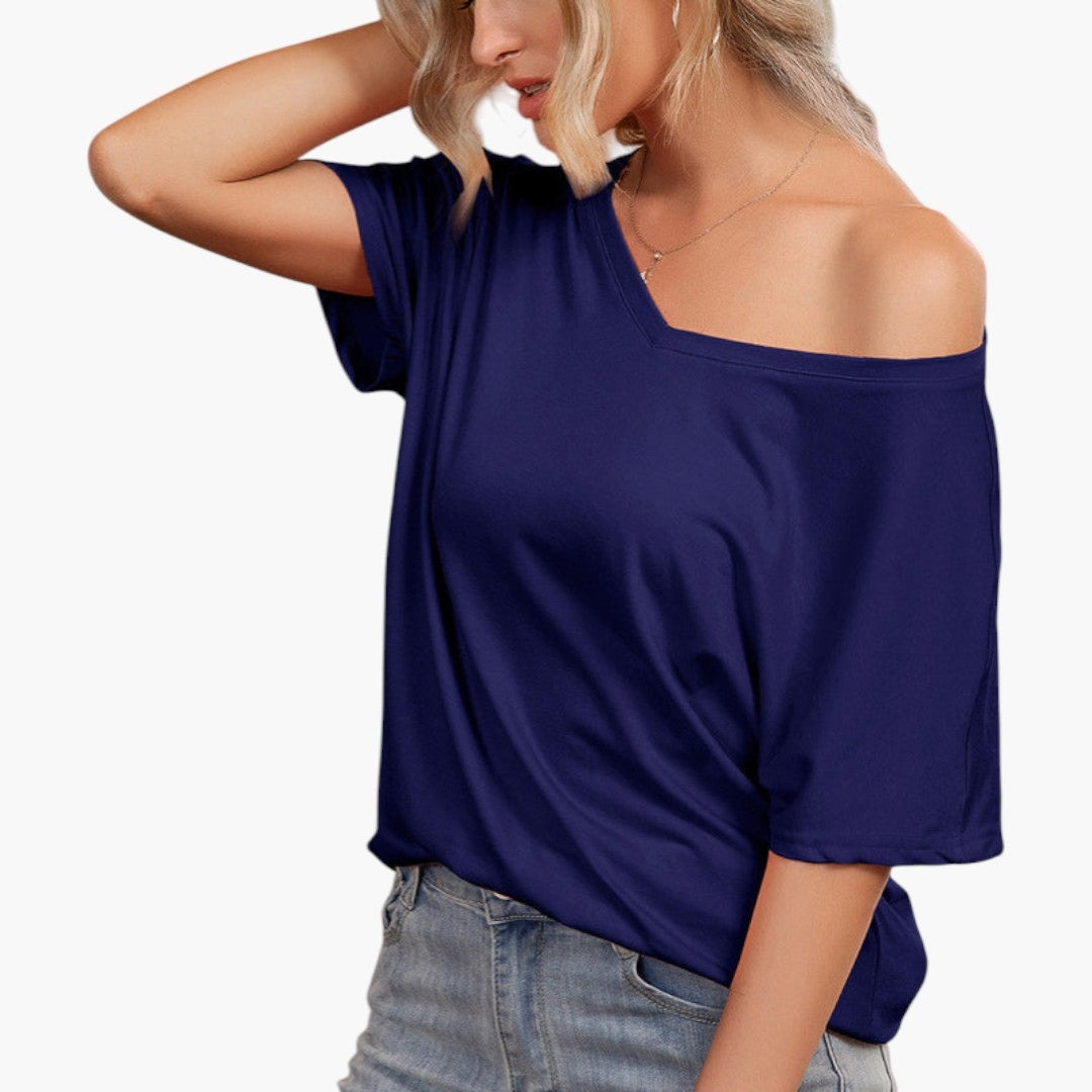 oversize dame T-shirt med asymmetrisk halsudskæring