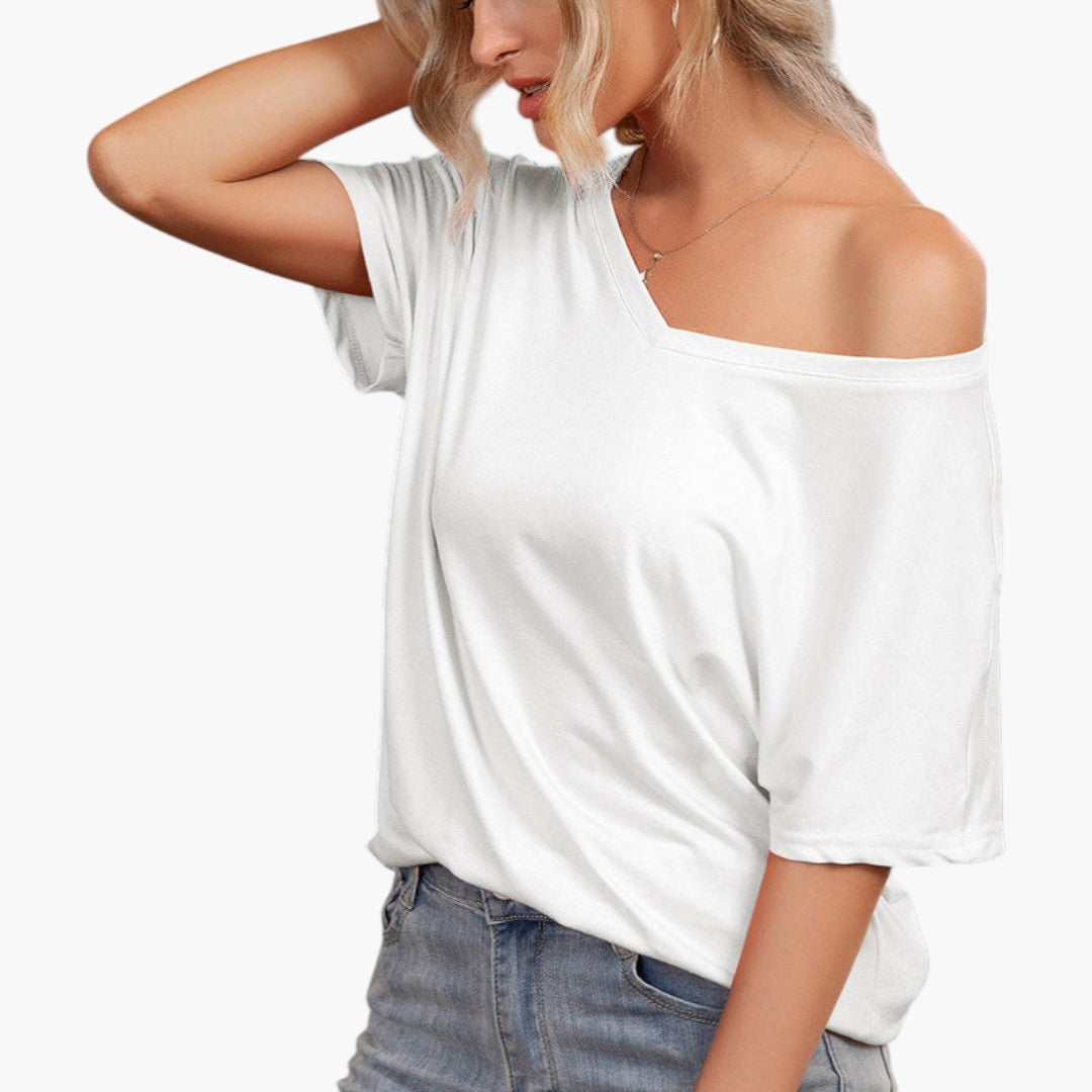 oversize dame T-shirt med asymmetrisk halsudskæring