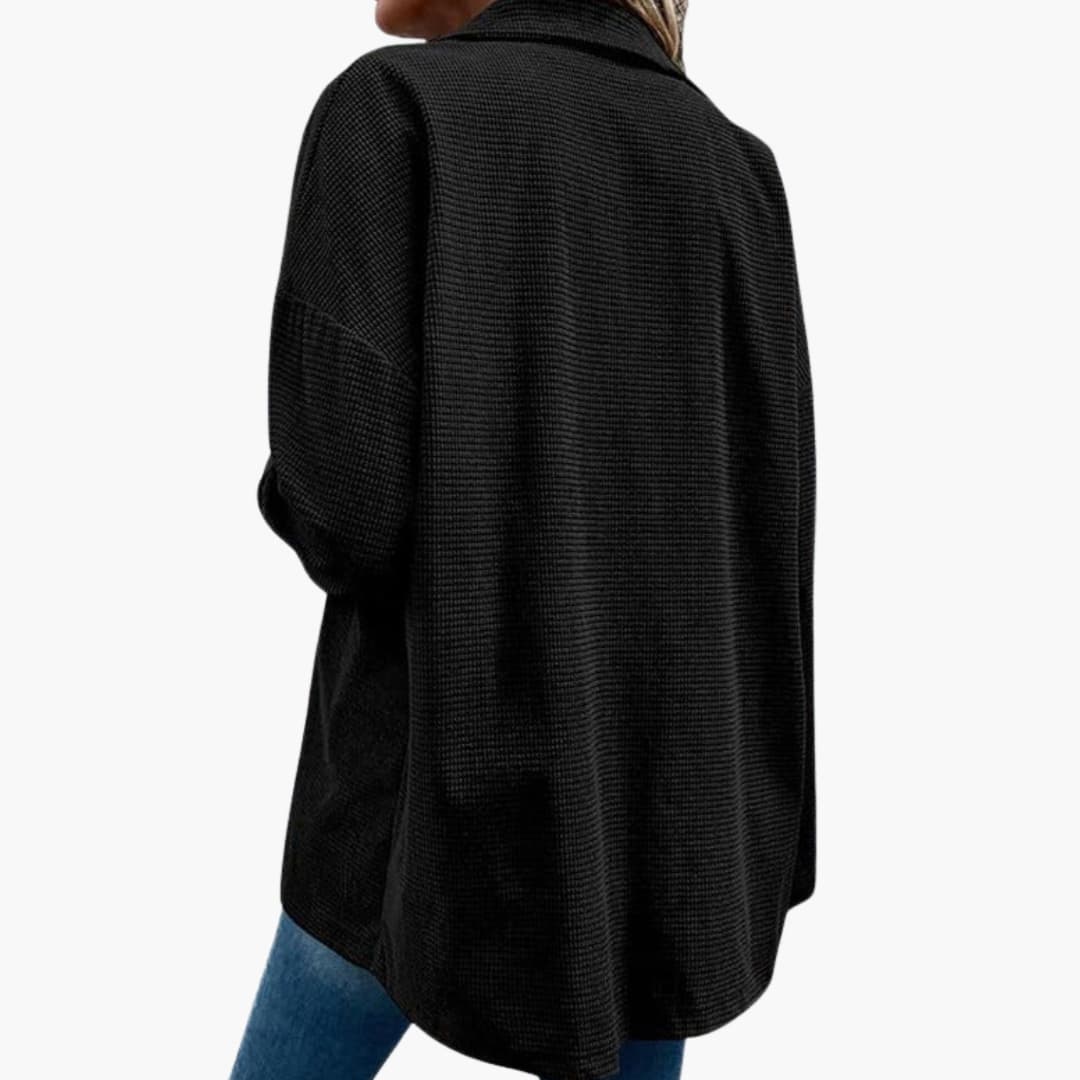 Chaqueta camisa acanalada para mujer con cierre de botones y bolsillos frontales