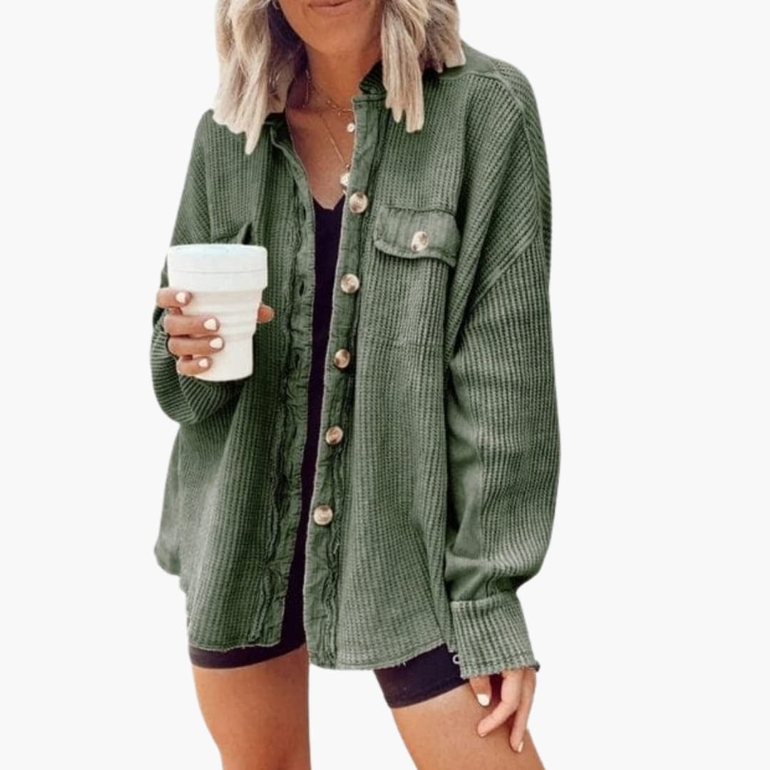 Oversize strikket dame skjortevest med knapper