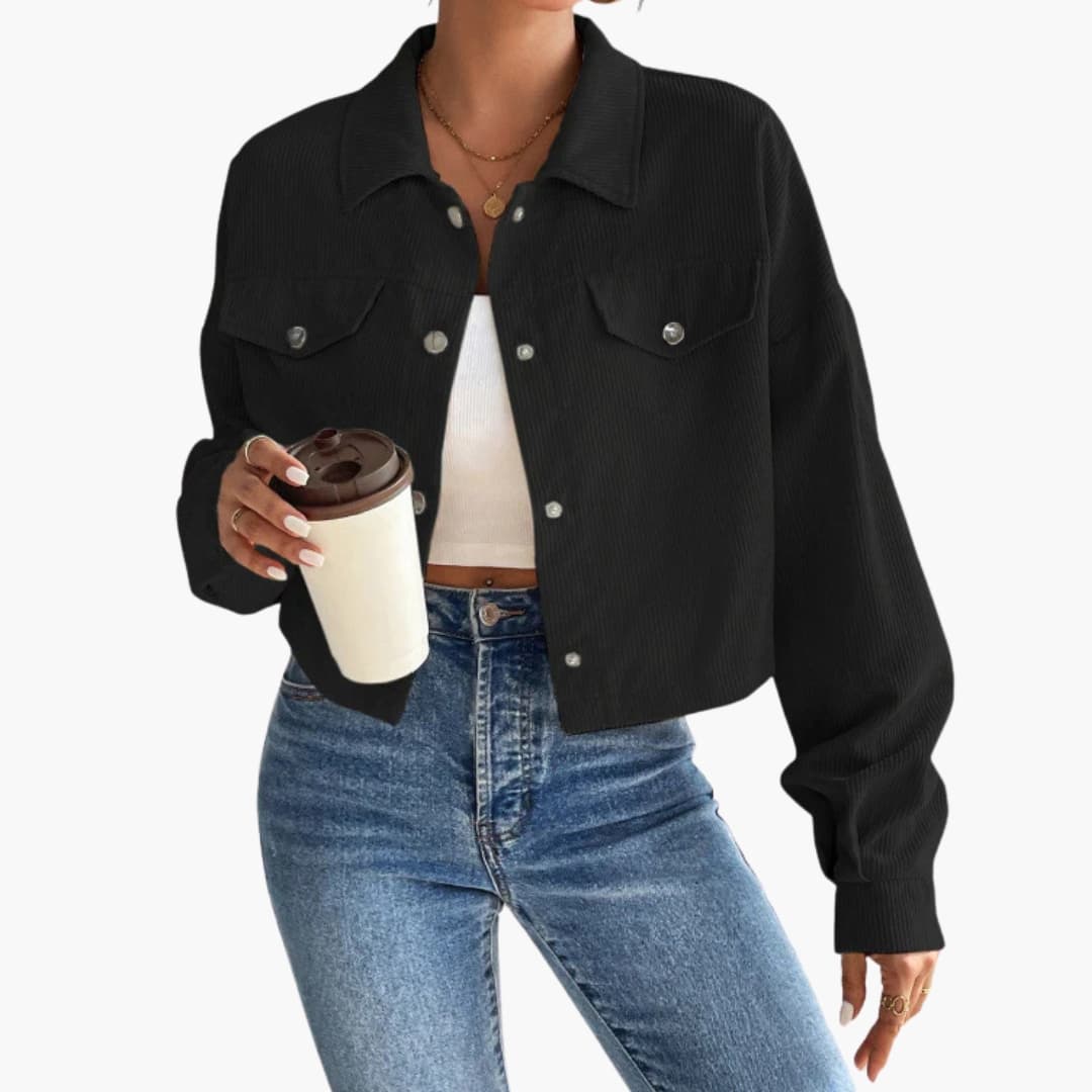 Veste Courte Femme Côtelée avec Fermeture à Boutons