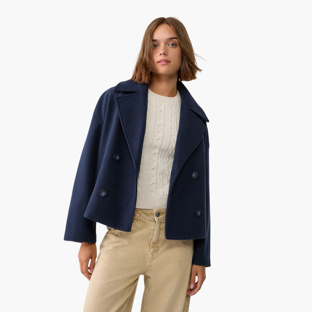 Veste Courte Femme à Deux Boutons et Col Revers