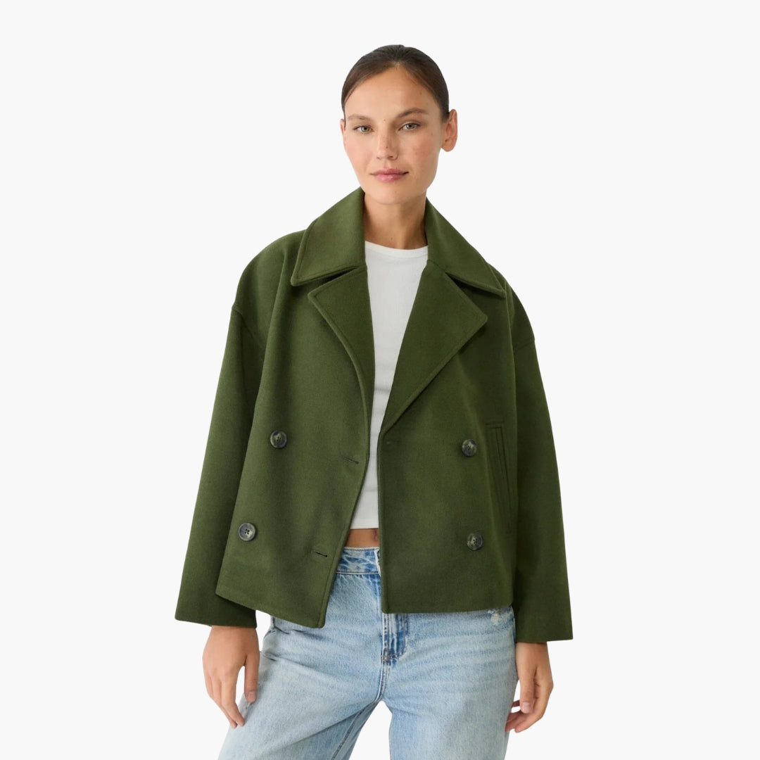 Veste Courte Femme à Deux Boutons et Col Revers