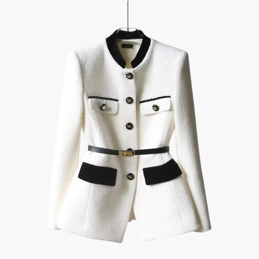 Veste Femme Mi Longue avec Fermeture Boutonnée et Taille Ajustée