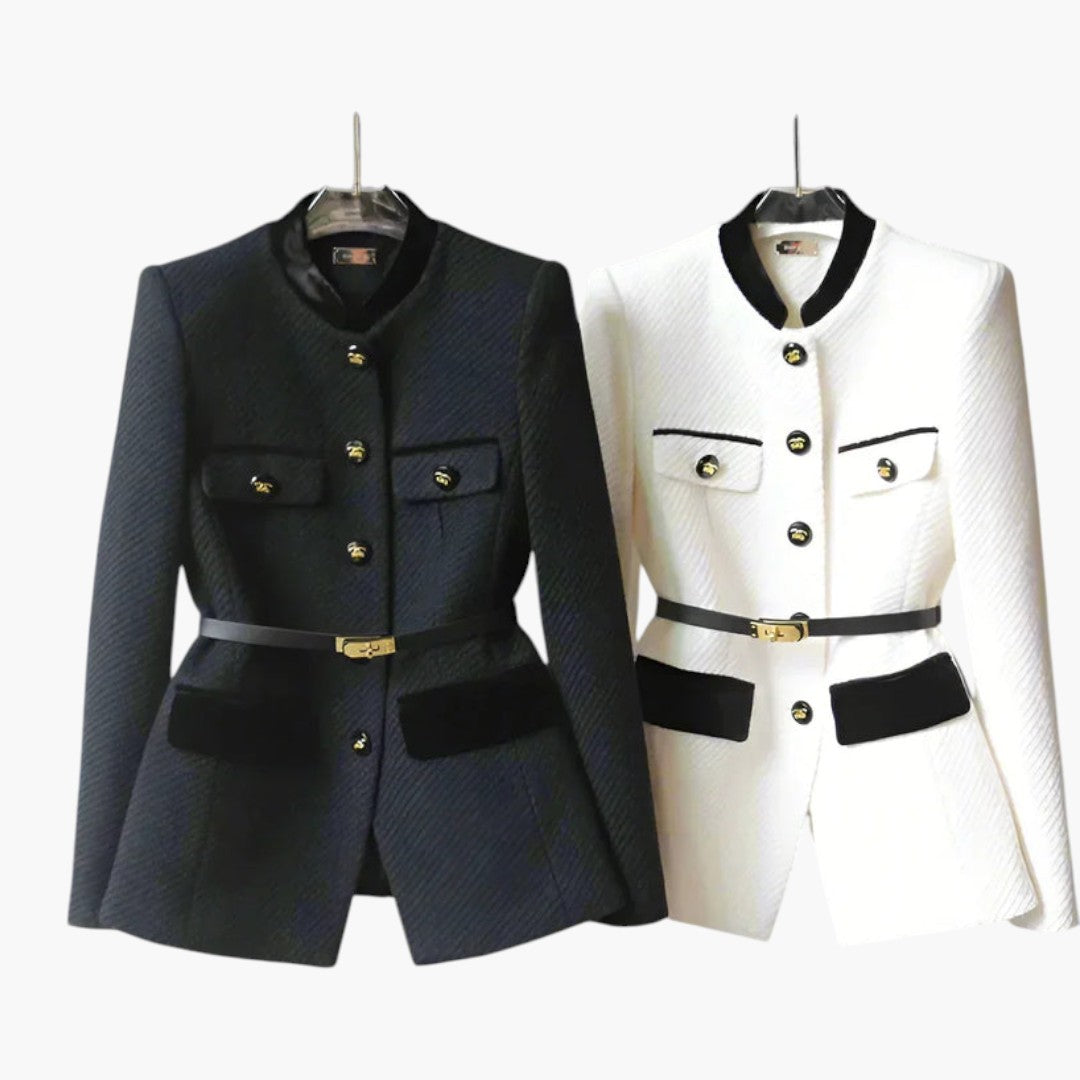 Veste Femme Mi Longue avec Fermeture Boutonnée et Taille Ajustée