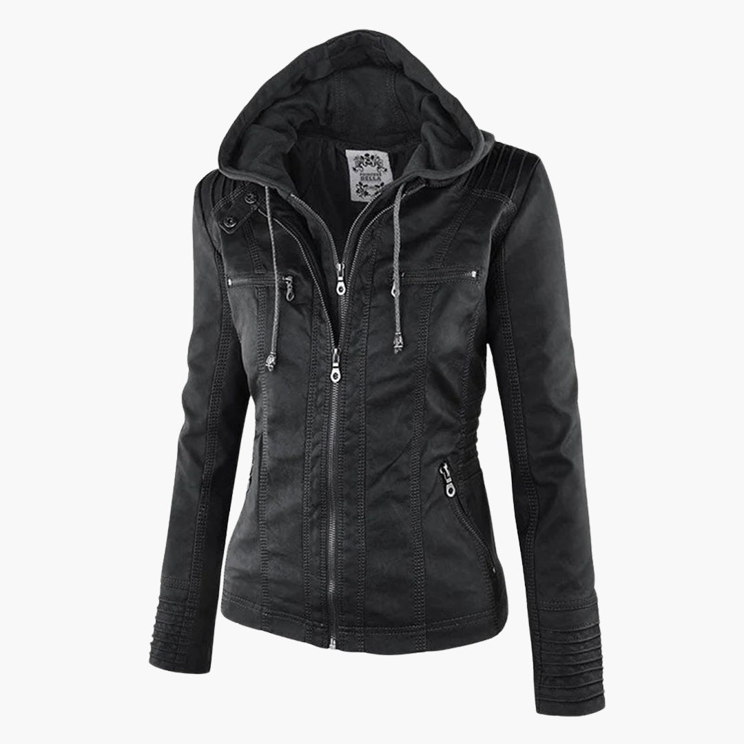 Women's Jacket with Removable Hood and Zipper Closure