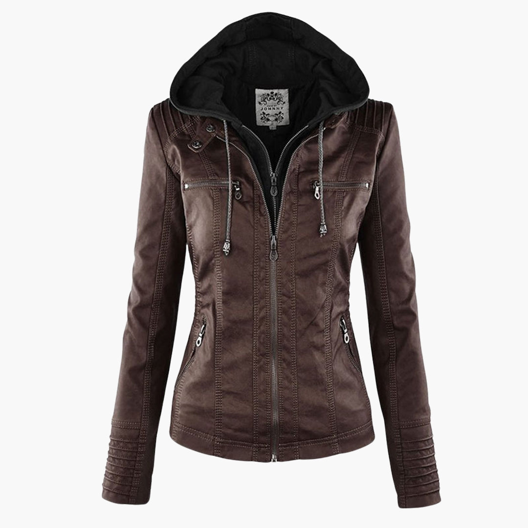 Women's Jacket with Removable Hood and Zipper Closure