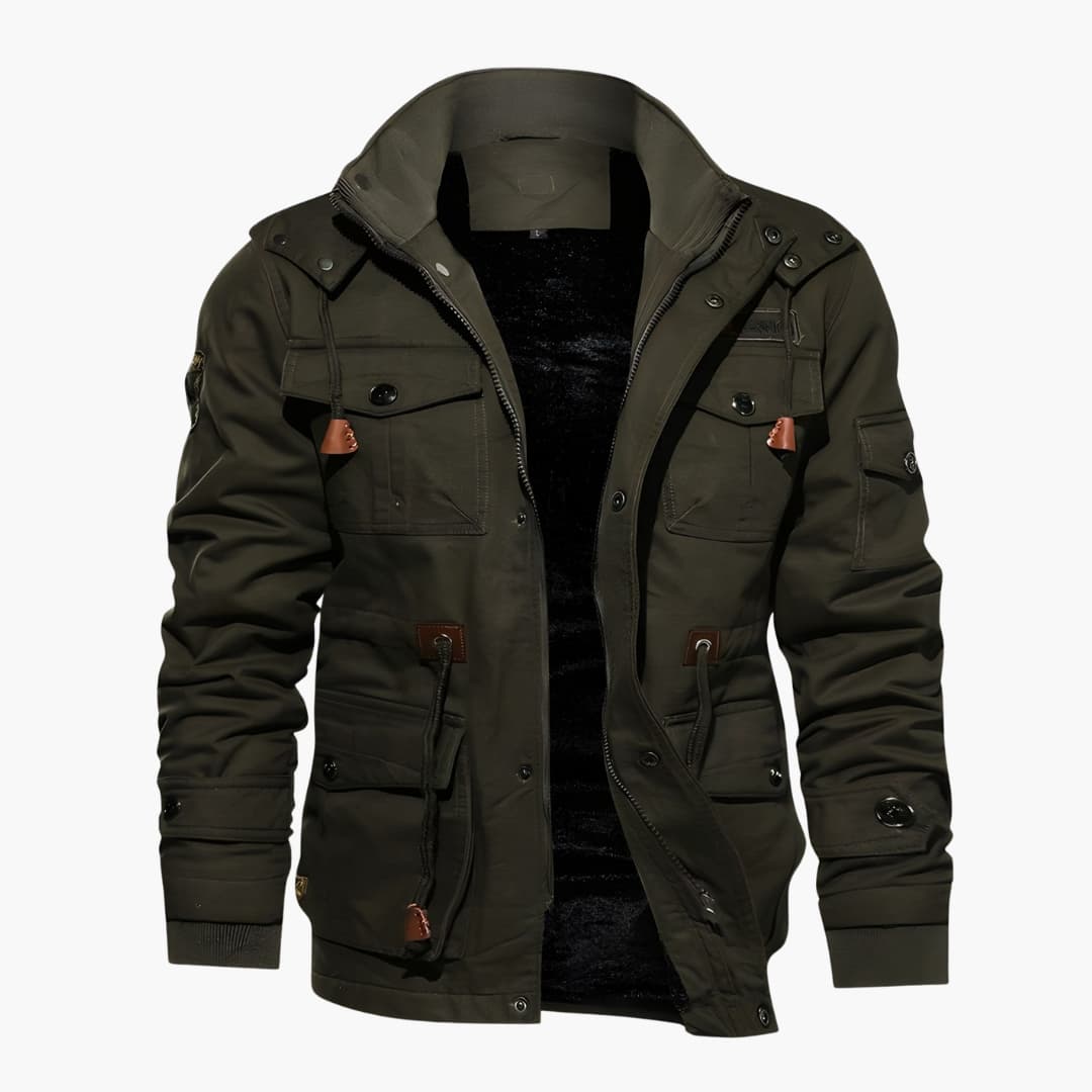Men's Hoodie Jacket with Multiple Front Pockets