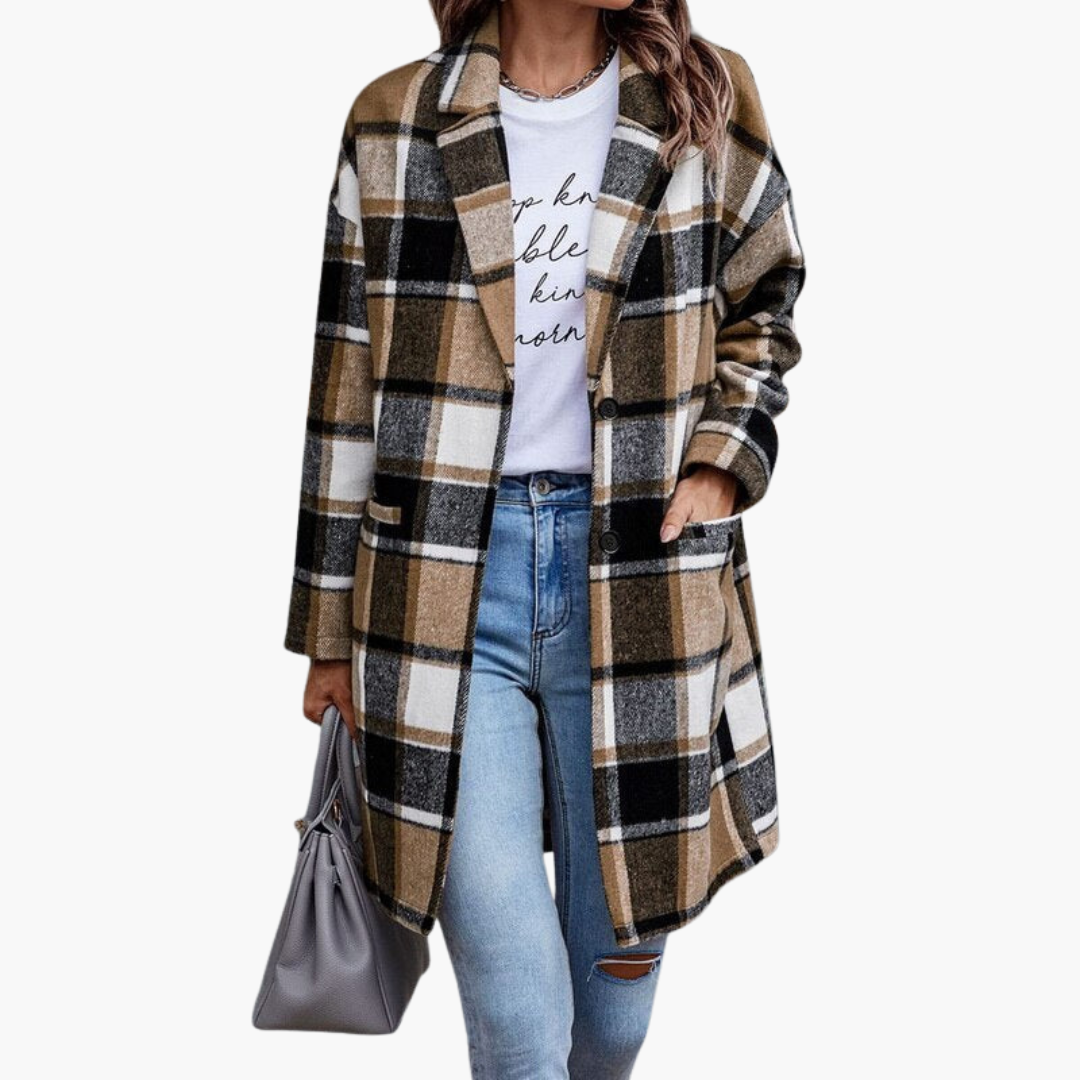 Plaid jacket for women with button closure and long sleeves