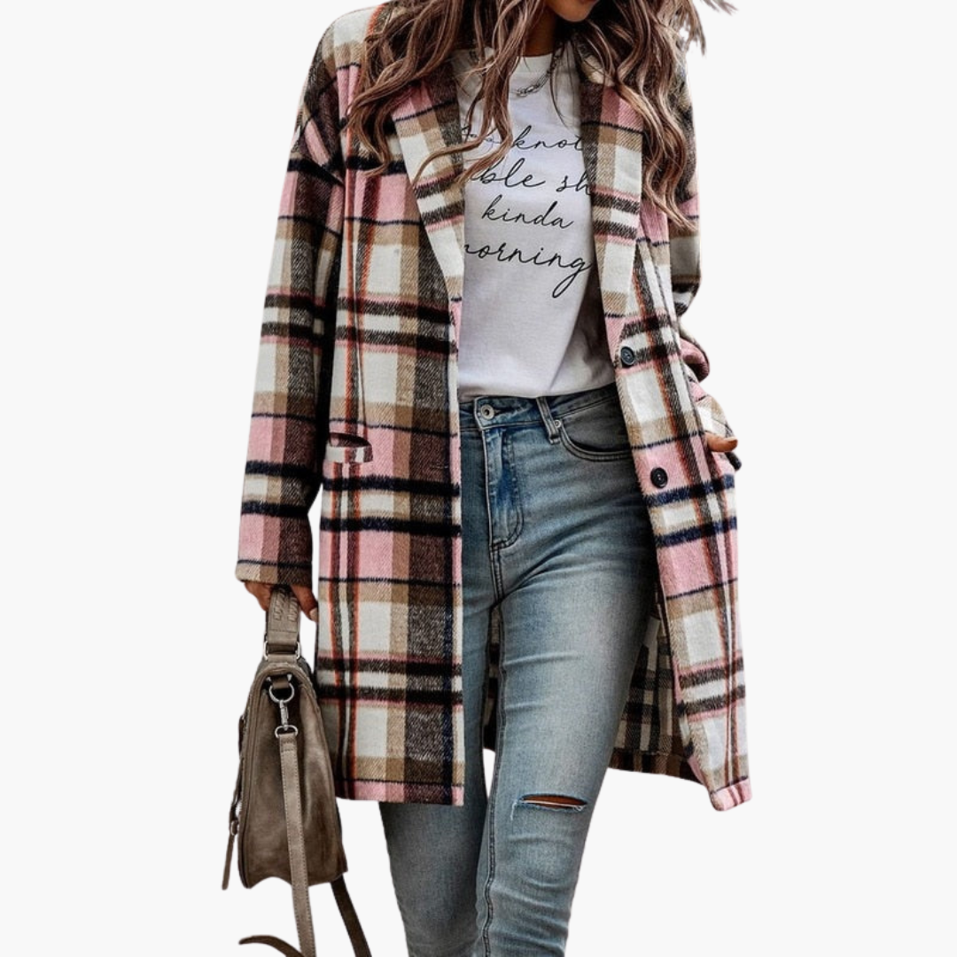 Plaid jacket for women with button closure and long sleeves
