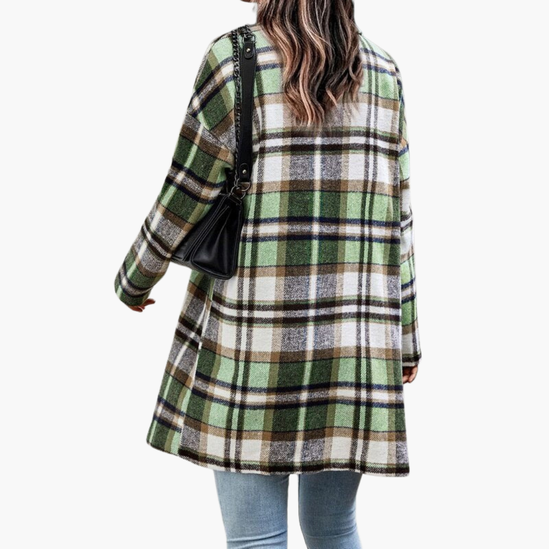 Plaid jacket for women with button closure and long sleeves