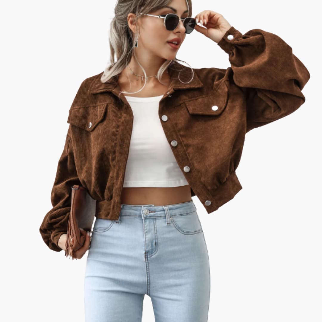 Chaqueta bomber corta para mujer con cierre de cremallera y dobladillo acanalado