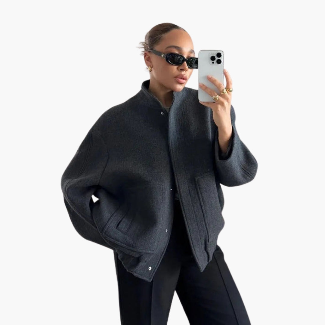 Oversize Damen Bomberjacke mit Druckknopfverschluss