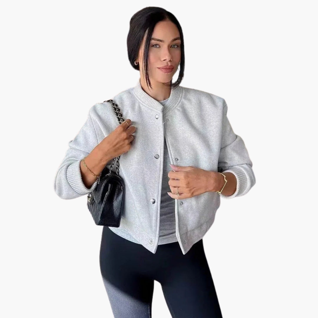 Kurz geschnittene Bomberjacke für Damen mit Knopfverschluss