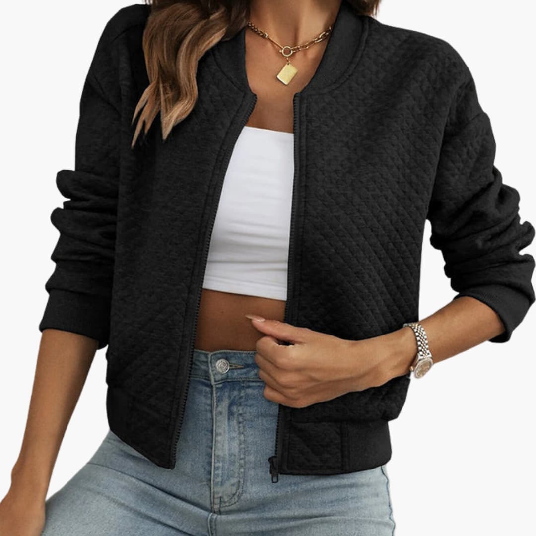 Veste bomber femme unie avec poignets et ourlet côtelés