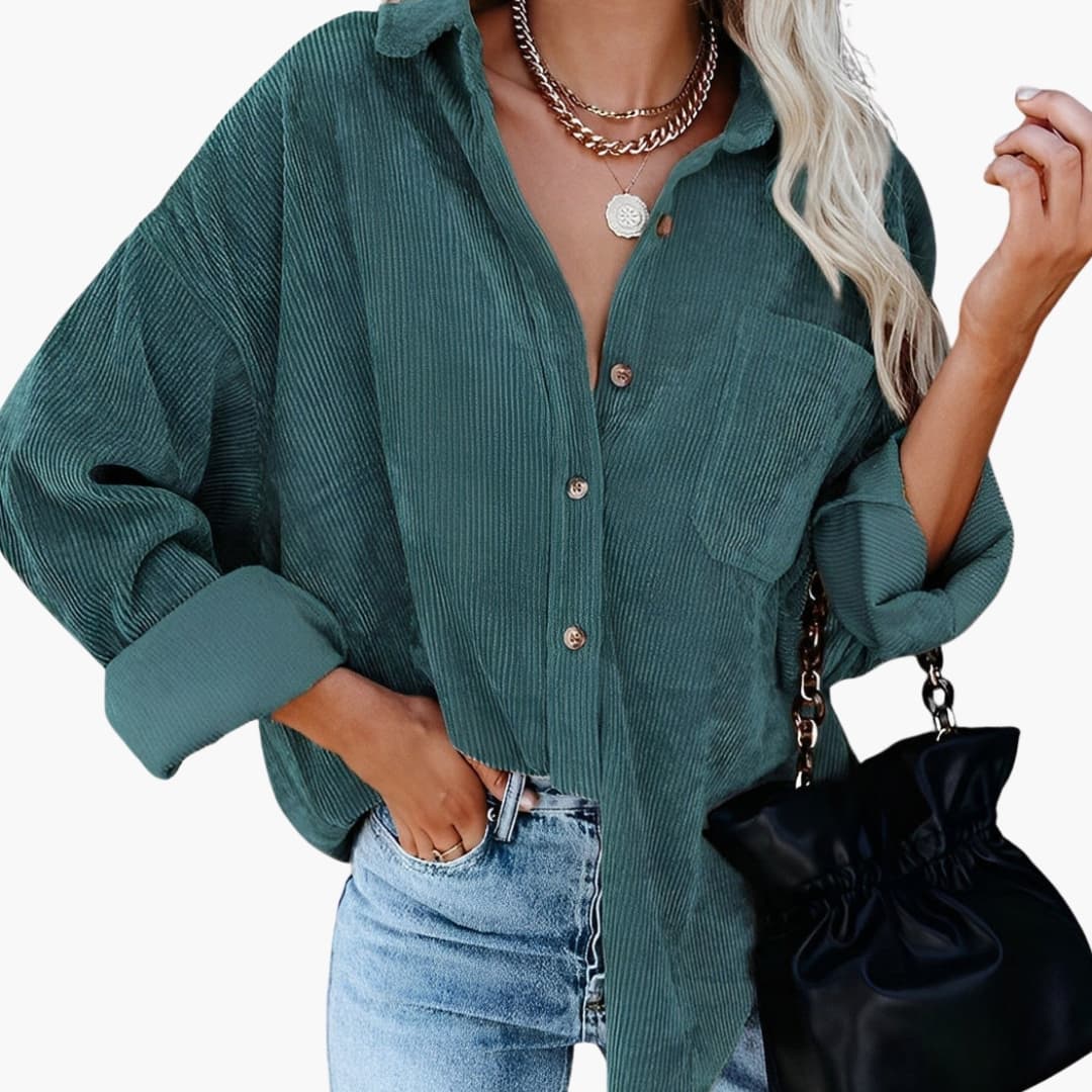Cordhemdjacke für Damen mit Knopfverschluss und Brusttasche