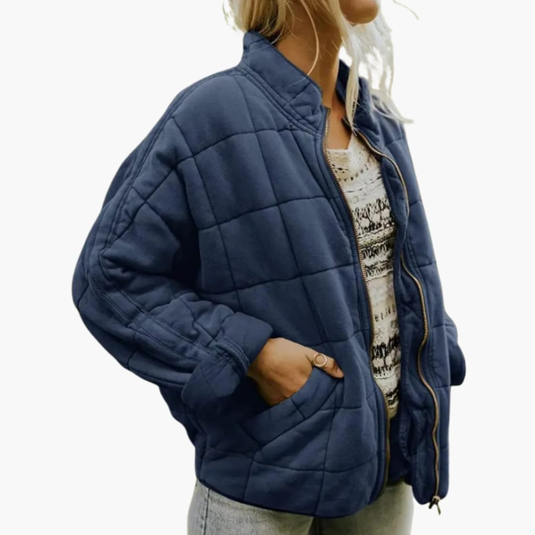 Oversized damevest med hætte i dunblanding med fuld lynlås