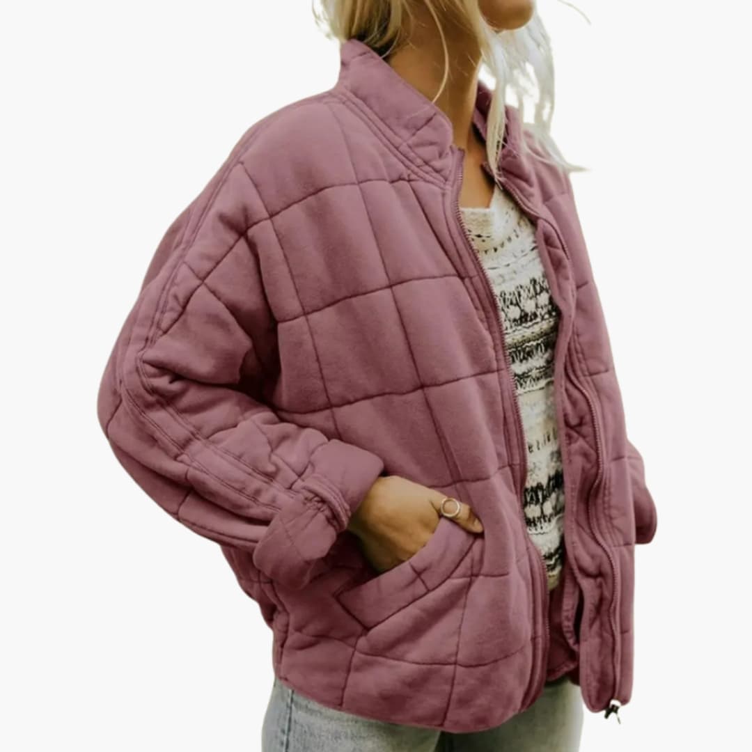 Oversized damevest med hætte i dunblanding med fuld lynlås