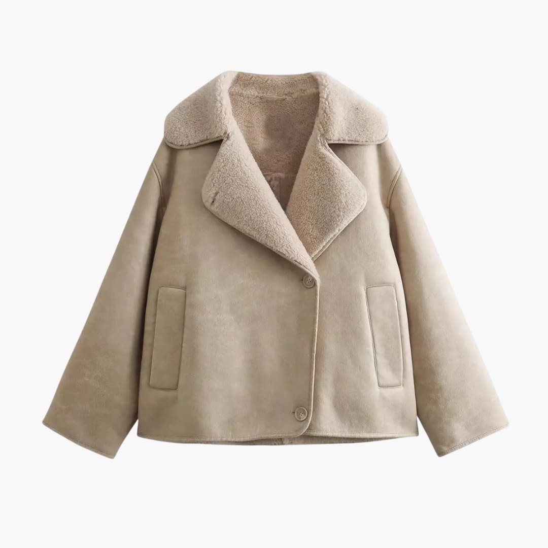 Damenjacke mit weitem Revers und Knopfverschluss