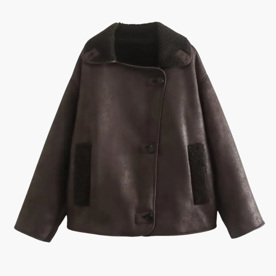Damenjacke mit weitem Kragen und kontrastierenden Taschen