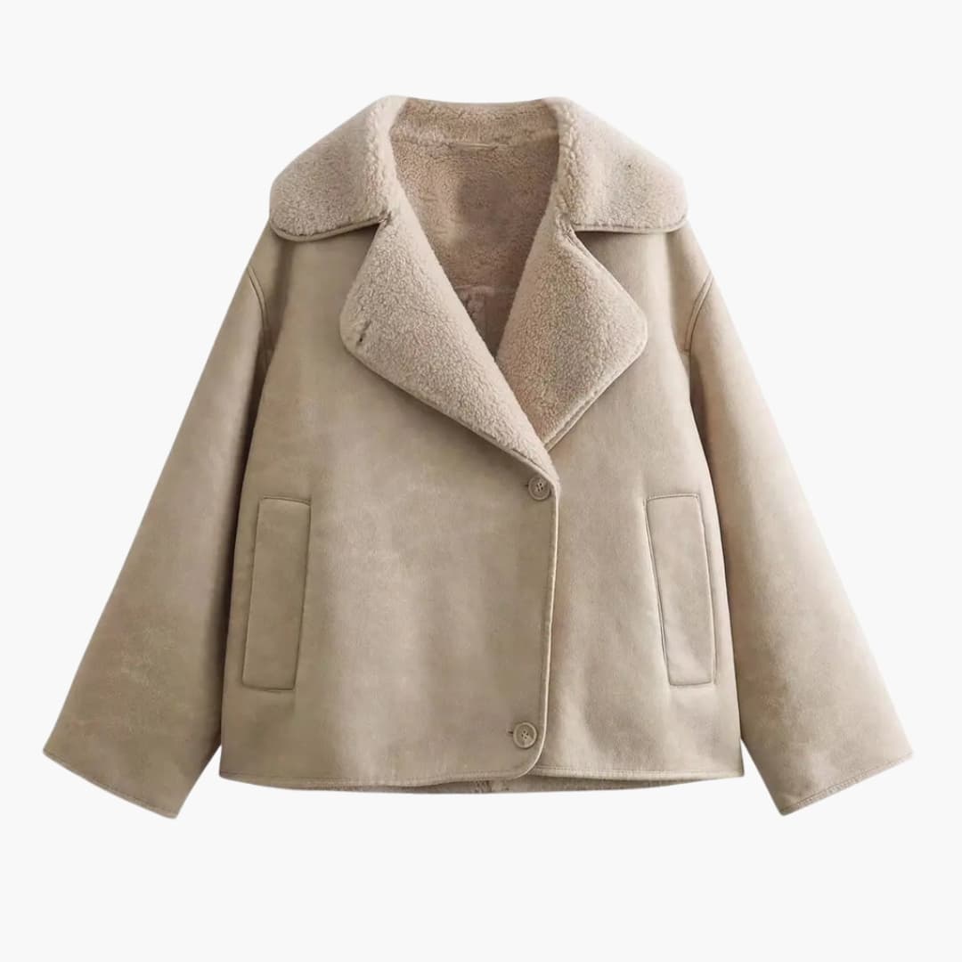 Damenjacke mit weitem Kragen und kontrastierenden Taschen