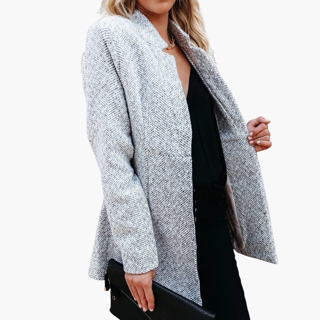 Damesvest van open tweed met lange mouwen