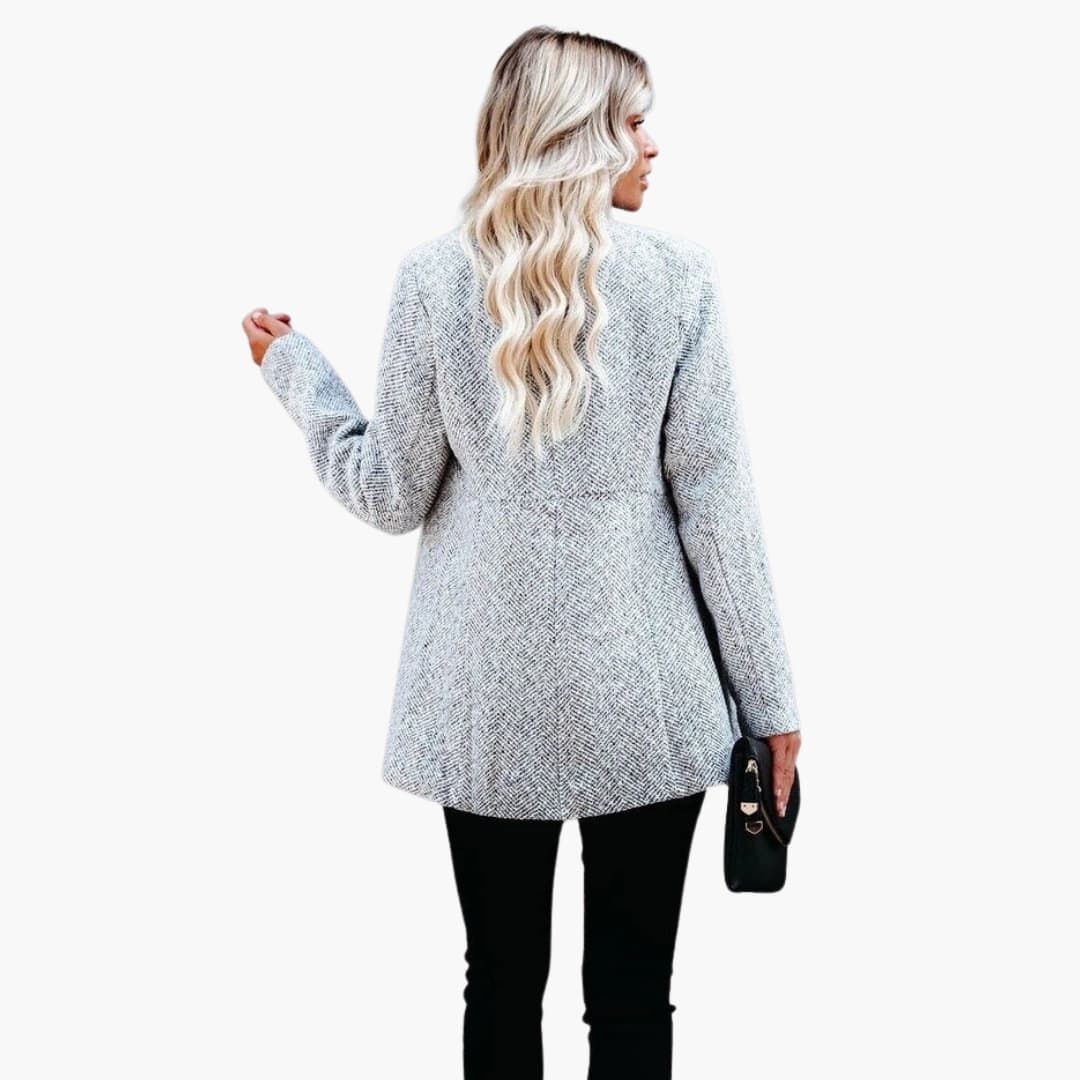 Damesvest van open tweed met lange mouwen