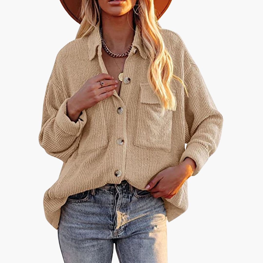 Chaqueta de mujer de pana con bolsillos de parche