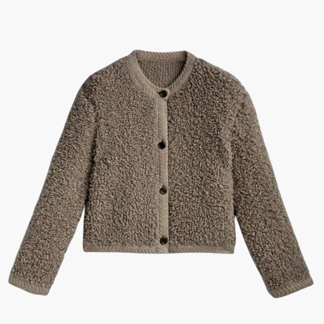 Chaqueta de mujer estilo teddy con botones delanteros