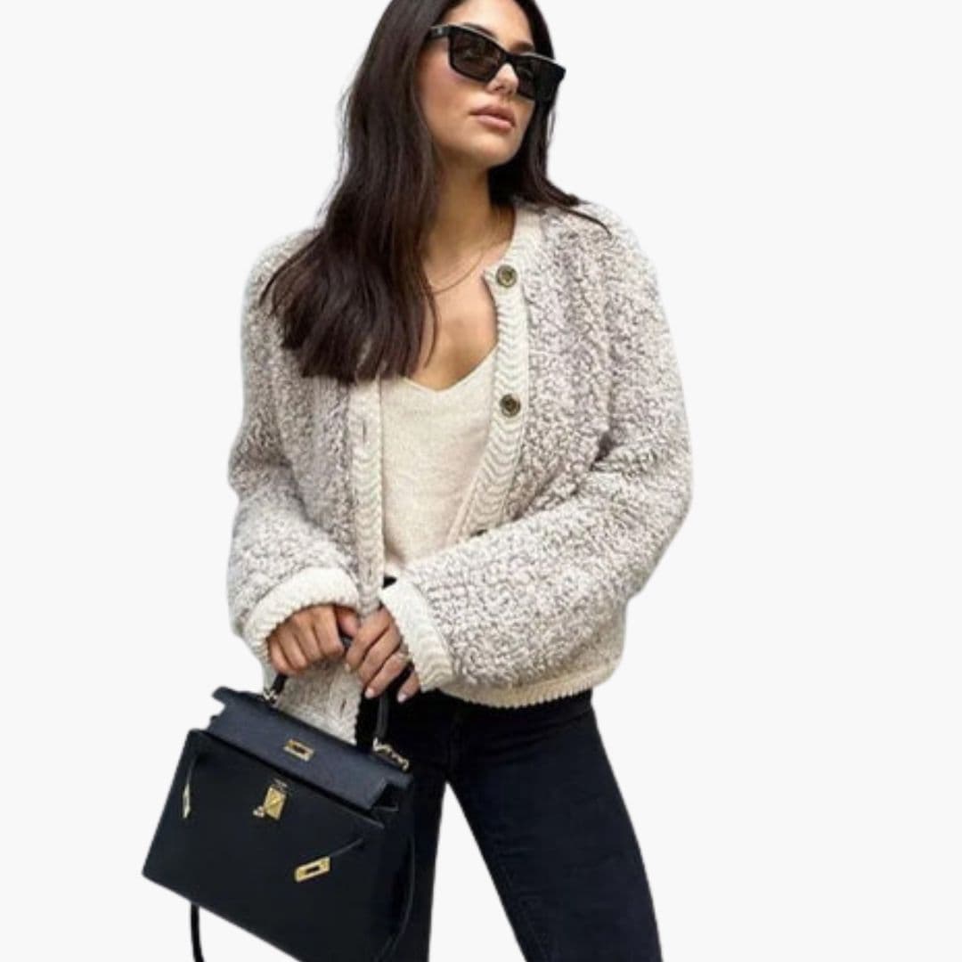 Chaqueta de mujer estilo teddy con botones delanteros