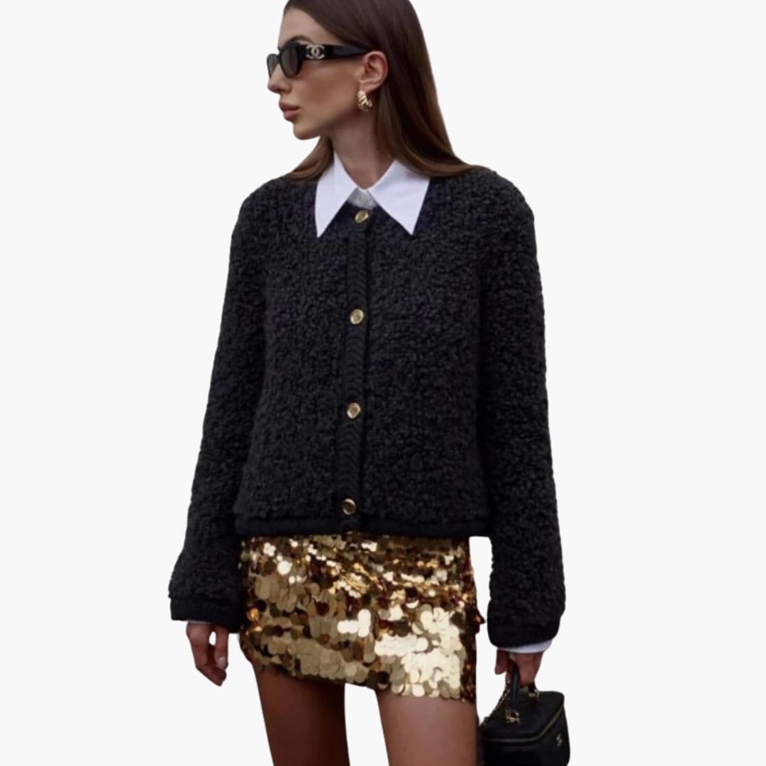 Chaqueta de mujer estilo teddy con botones delanteros
