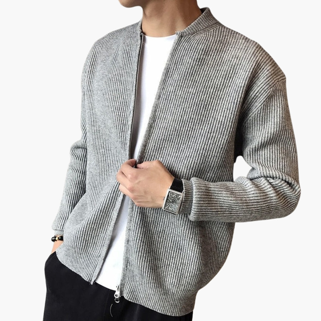 Veste gilet homme zippée maille côtelée col rond