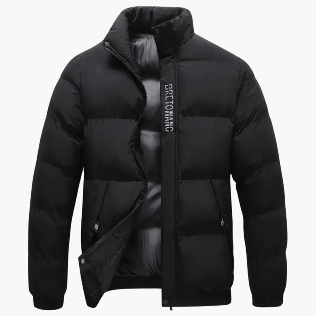 Chaqueta para hombre con cuello alto en tejido sharkskin