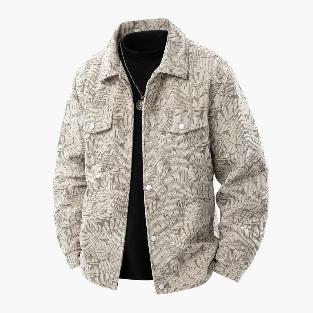 Chaqueta de hombre de pana con estampado de hojas