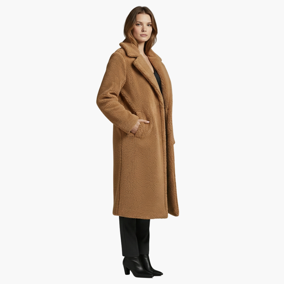 Veste longue pour femme avec larges revers et surface texturée