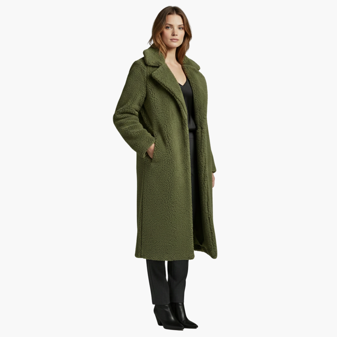 Veste longue pour femme avec larges revers et surface texturée