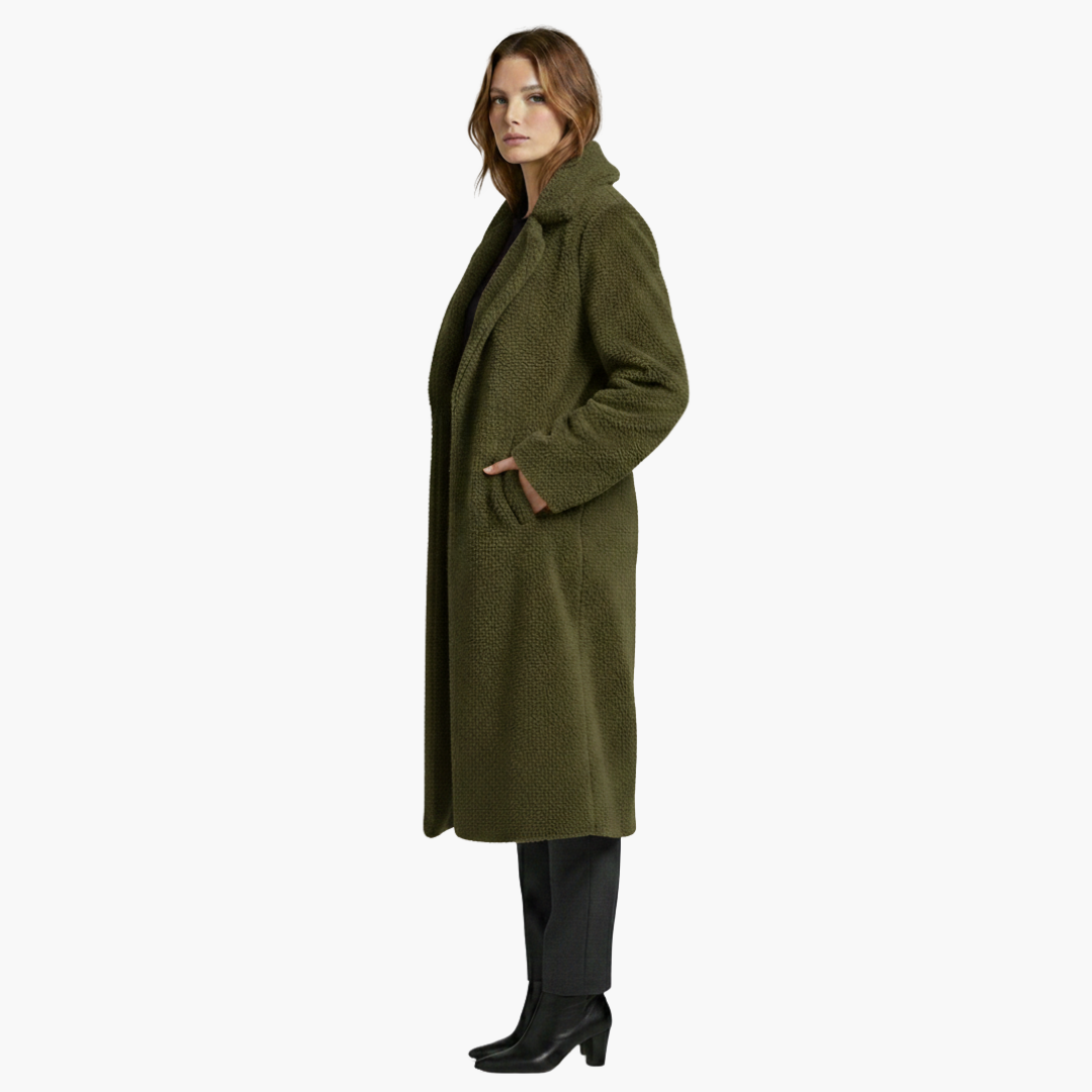 Veste longue pour femme avec larges revers et surface texturée