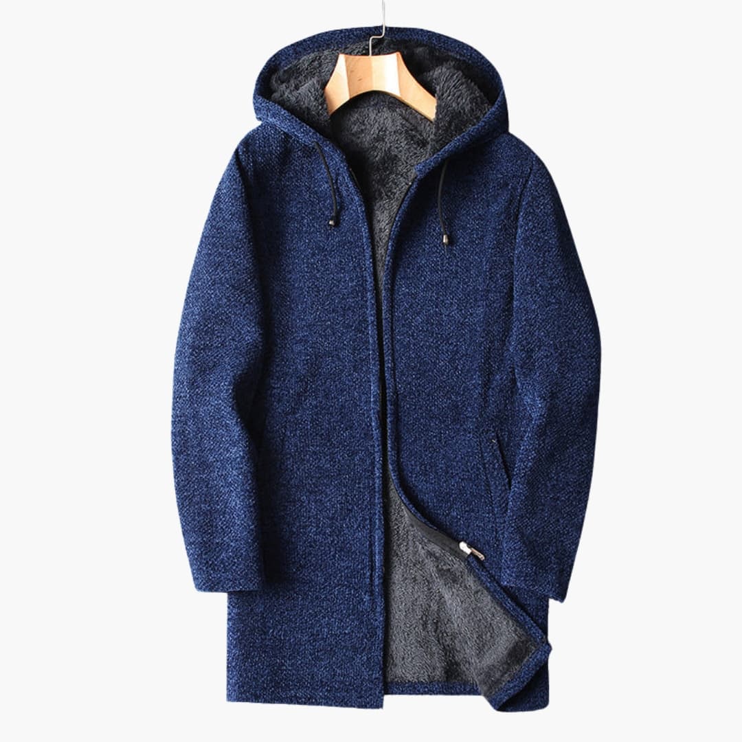 Veste polaire homme longue avec capuche et fermeture zippée intégrale