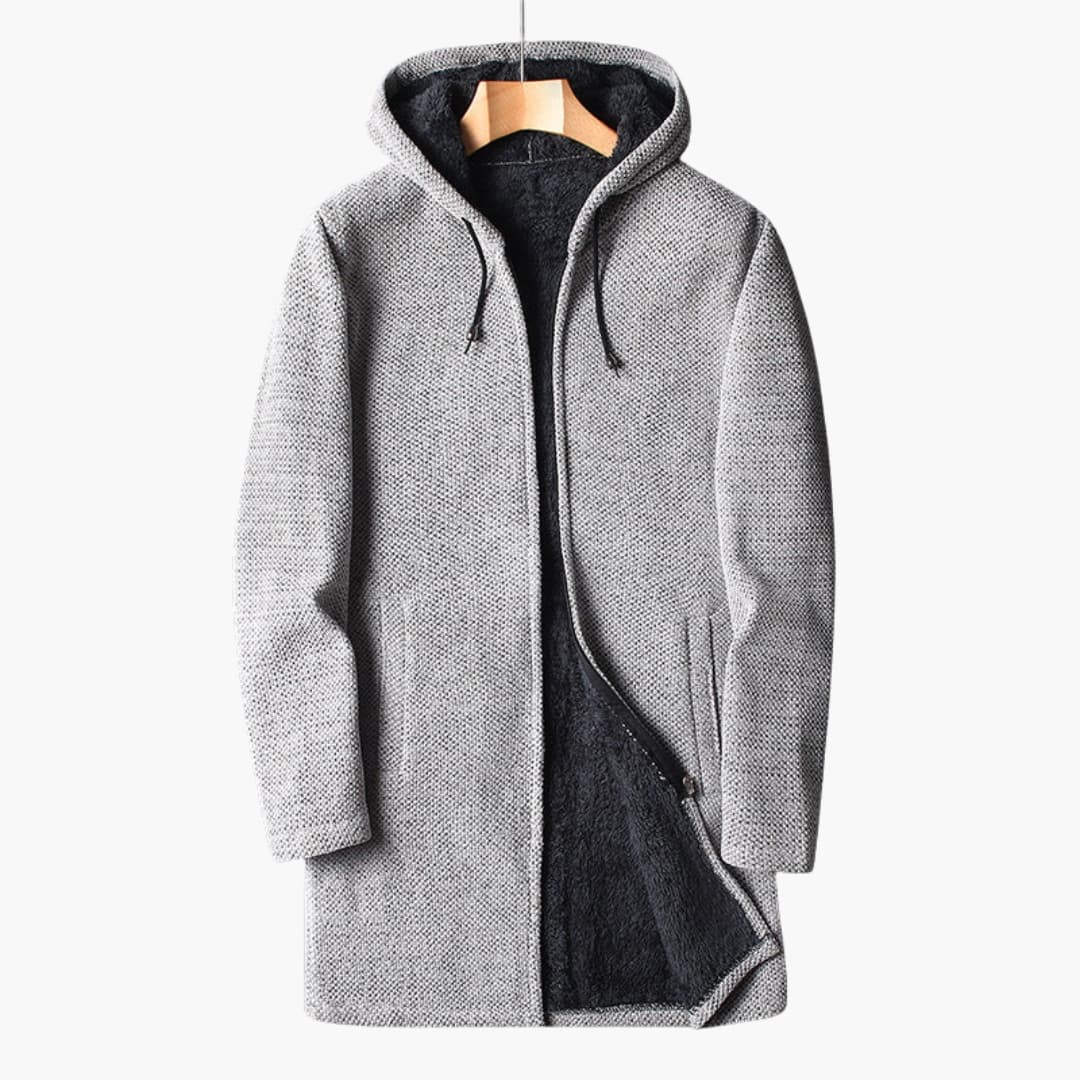 Veste polaire homme longue avec capuche et fermeture zippée intégrale