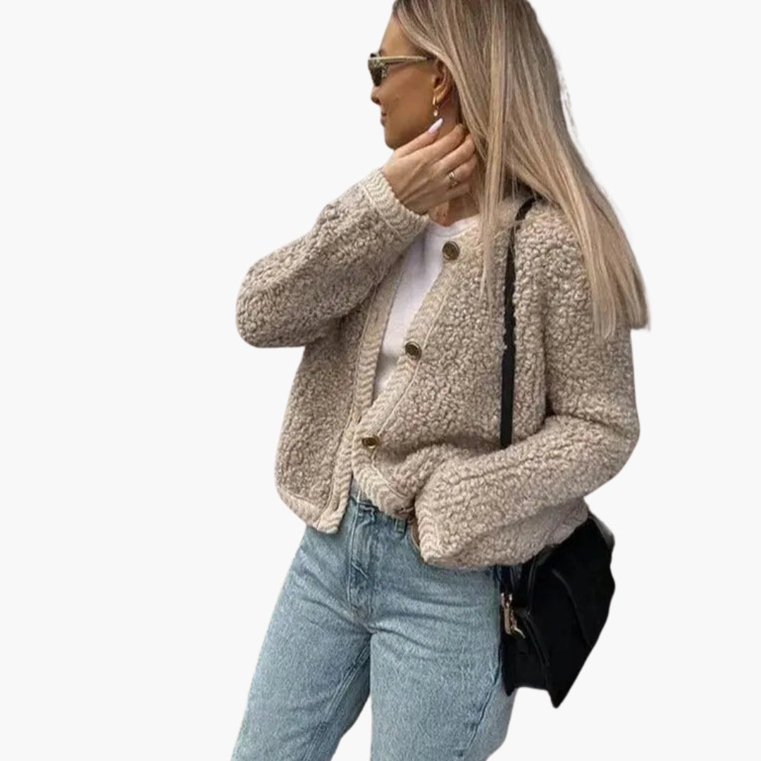 Veste teddy femme avec col rond et coupe ample