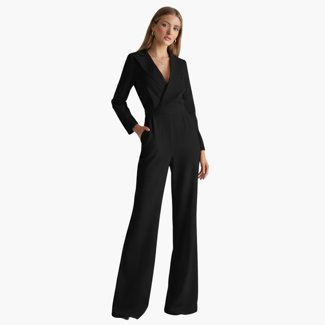 Combinaison à manches longues pour femme avec col et jambes larges
