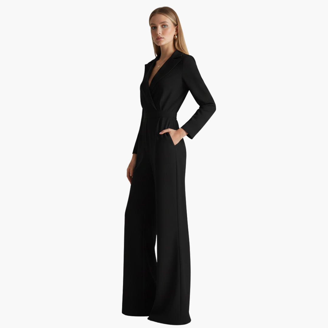 Combinaison à manches longues pour femme avec col et jambes larges