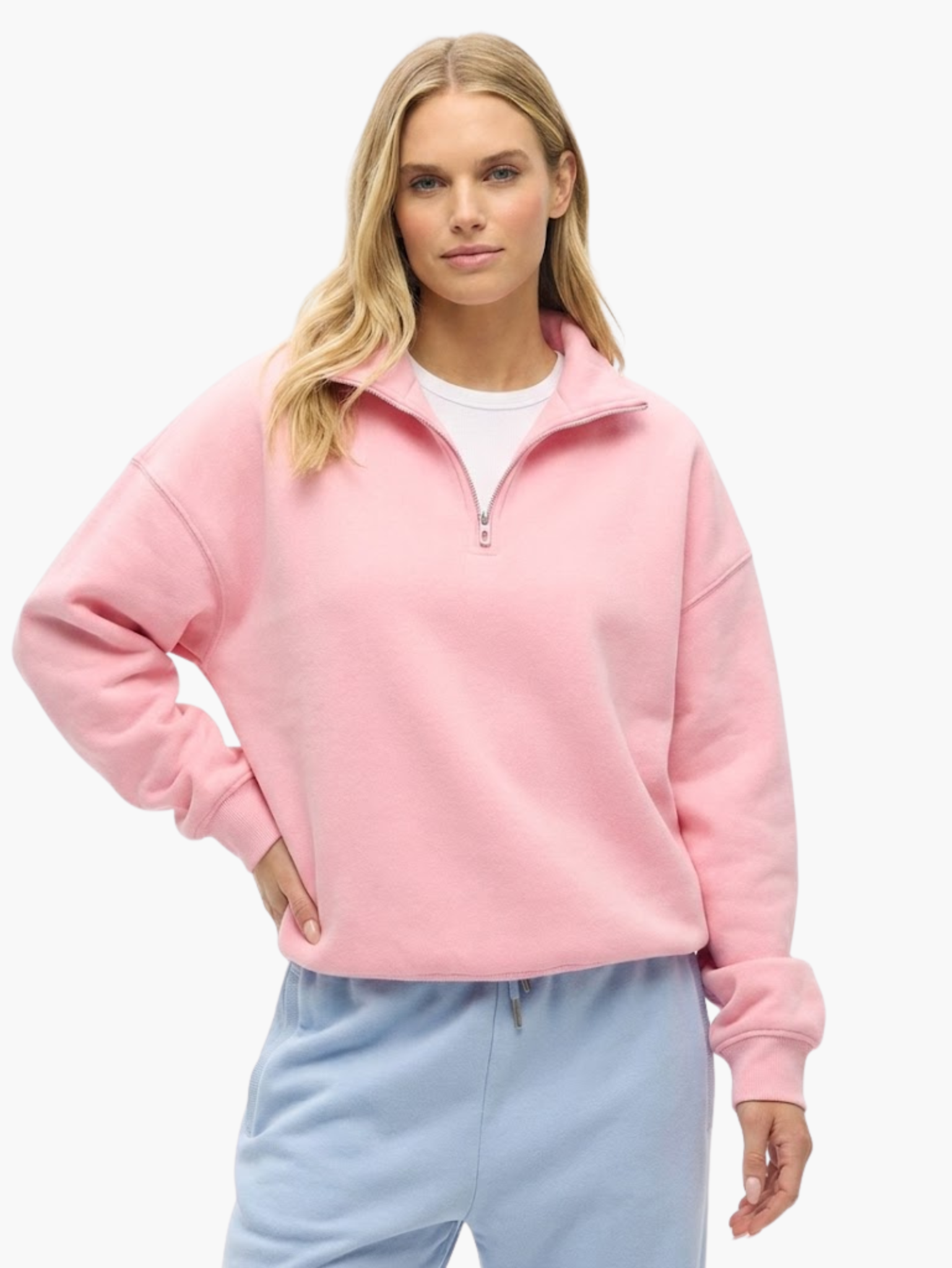 Damen Oversize-Schnitt Freizeitjacke zum Überziehen mit halbem Reißverschluss und Stehkragen für den Winter