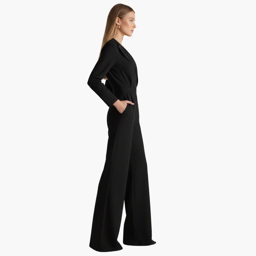 Combinaison à manches longues pour femme avec col et jambes larges